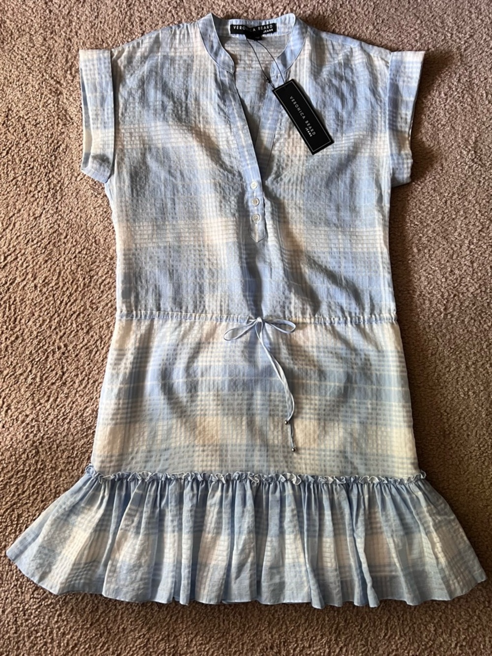 NWT Veronica Beard Hanne Sky White Mini Plaid Shirt Dress Size Small - Picture 6 of 14